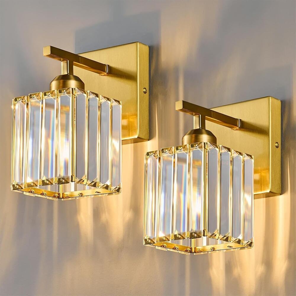 Set of 2 Gold Crystal Wall Sconces Modern Bathroom Vanity Lights